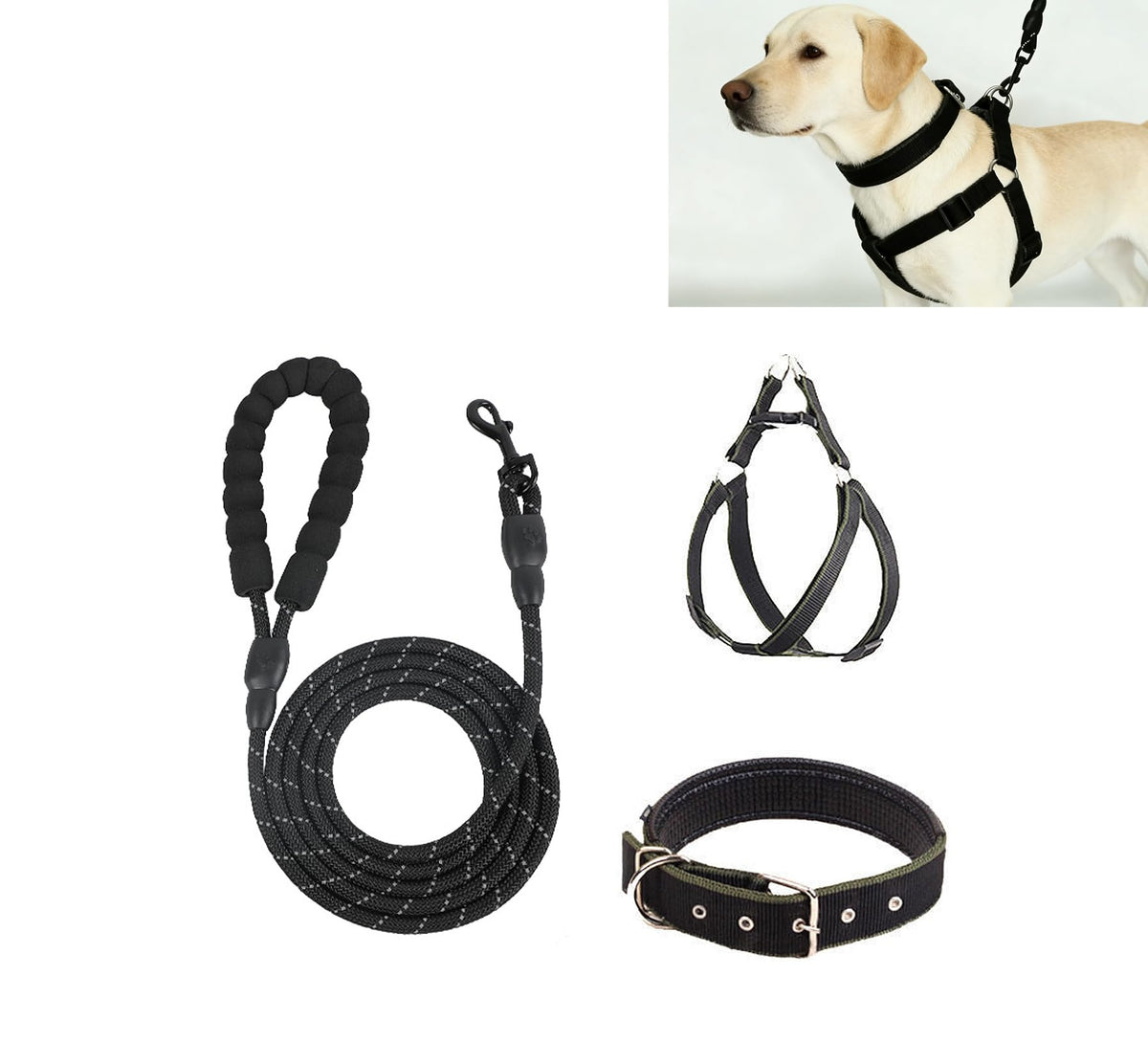 IXIAOPET 3-Piece Dog Collar, Harness & Leash Set