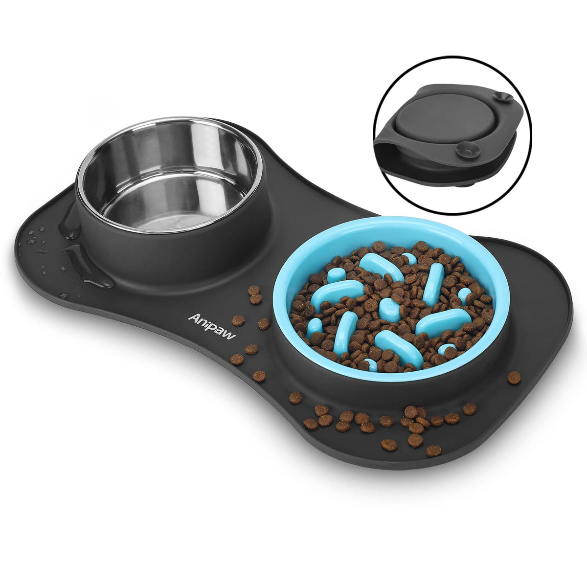 3-in-1 Stainless Steel Slow Feeder Dog Food & Water Bowl