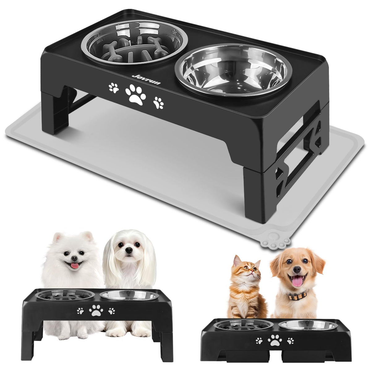 Jovrun 5-Height Elevated Dog Bowls with Slow Feeder