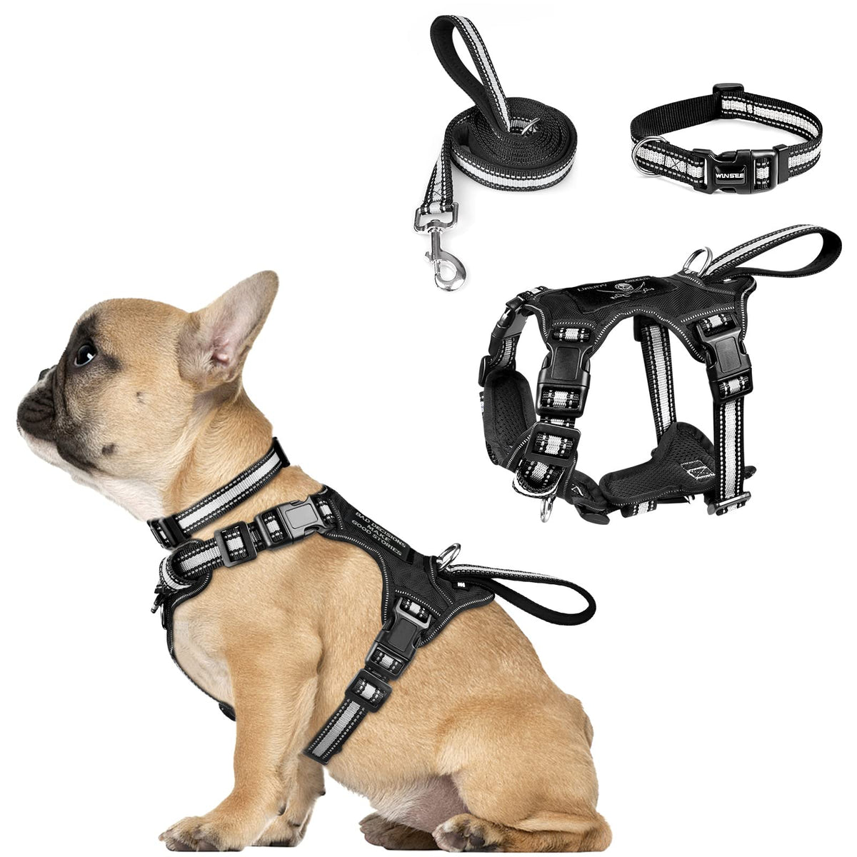 WINSEE Reflective No-Pull Dog Harness, Collar & Leash Set